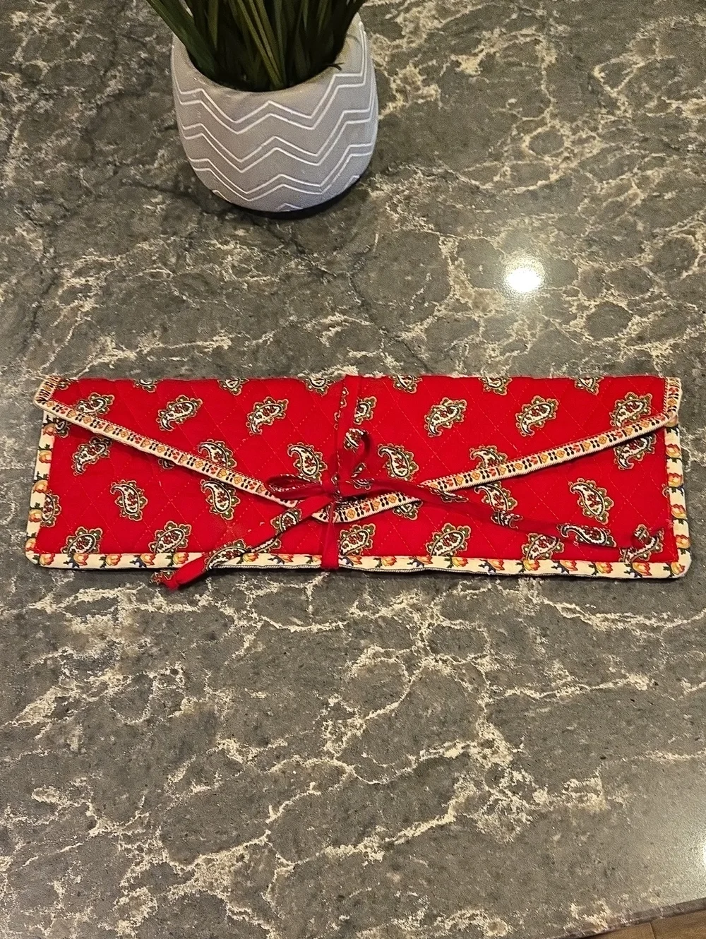Red Paisley Fold-Over Travel Pouch with Tie Closure